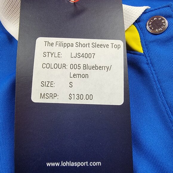 Lohla Sport Shirt Womens Small Blue Lemon White Performance Filippa Polo Top - Picture 7 of 13